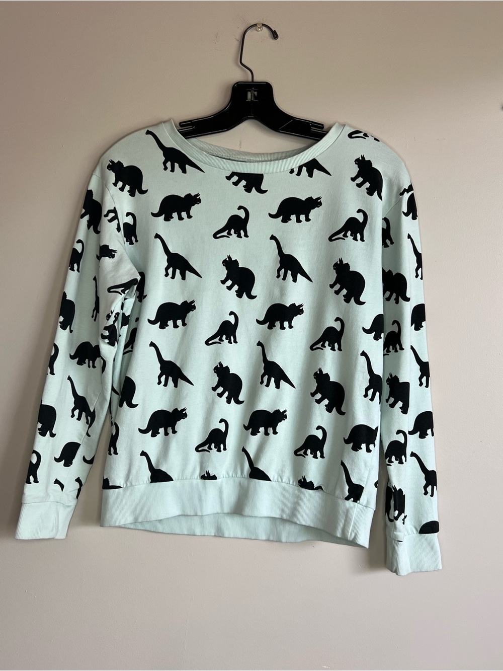 H&M Divided Dinosaur Print Sweatshirt Mint Green/Black Crewneck Women’s XS Cute